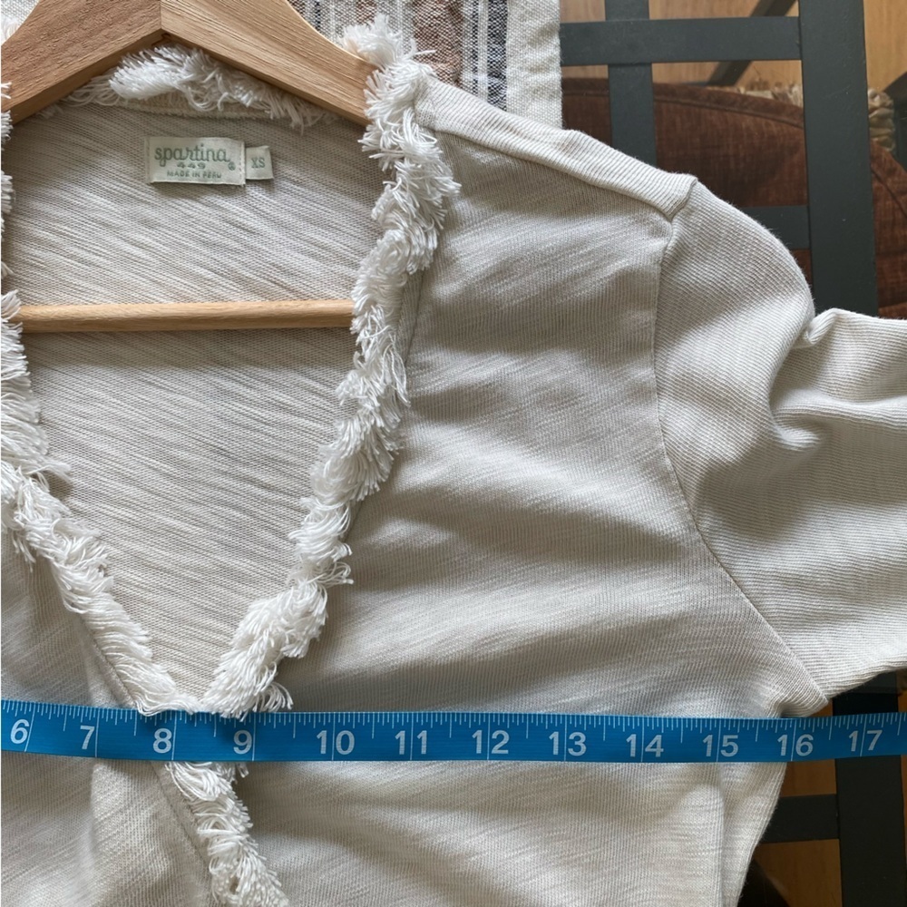 Spartina 449 Cream White Clara Convertible Fringe Cardigan Sweater XS - Picture 14 of 16
